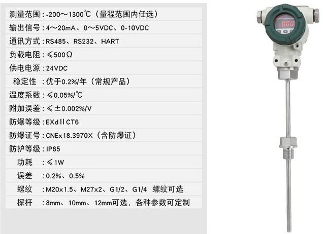 高温温度变送器技术参数对照表